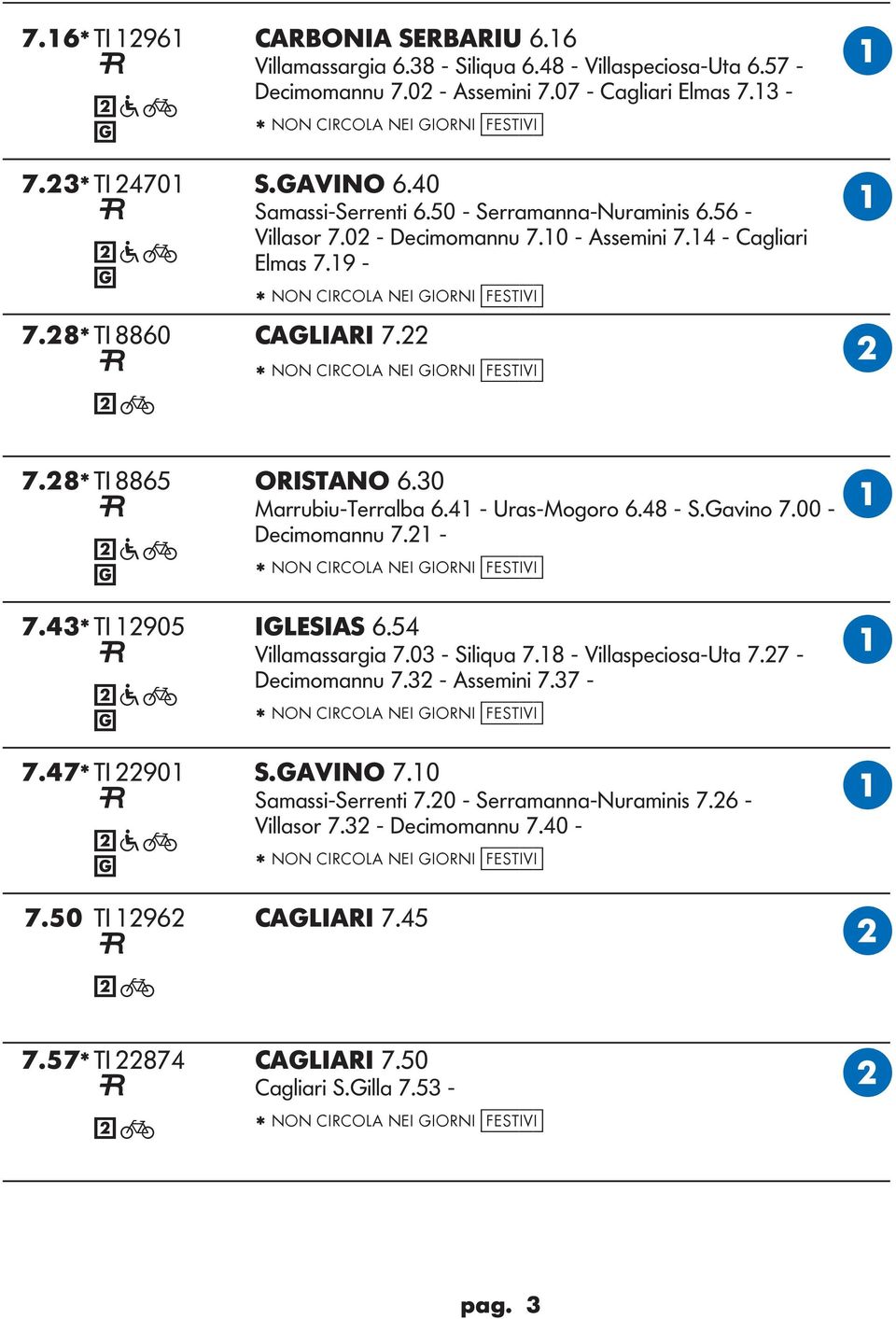 22 * NON CIRCO NEI IORNI [festivi] 7.28* TI 8865 ORISTNO 6.30 Marrubiu-Terralba 6.41 - Uras-Mogoro 6.48 - S.avino 7.00 - Decimomannu 7.21 - * NON CIRCO NEI IORNI [festivi] 7.43* TI 12905 IESIS 6.