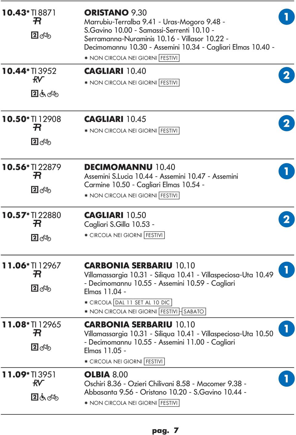 56* TI 22879 DECIMOMNNU 10.40 ssemini S.ucia 10.44 - ssemini 10.47 - ssemini Carmine 10.50 - Cagliari Elmas 10.54 - * NON CIRCO NEI IORNI [festivi] 10.57* TI 22880 CIRI 10.50 Cagliari S.illa 10.