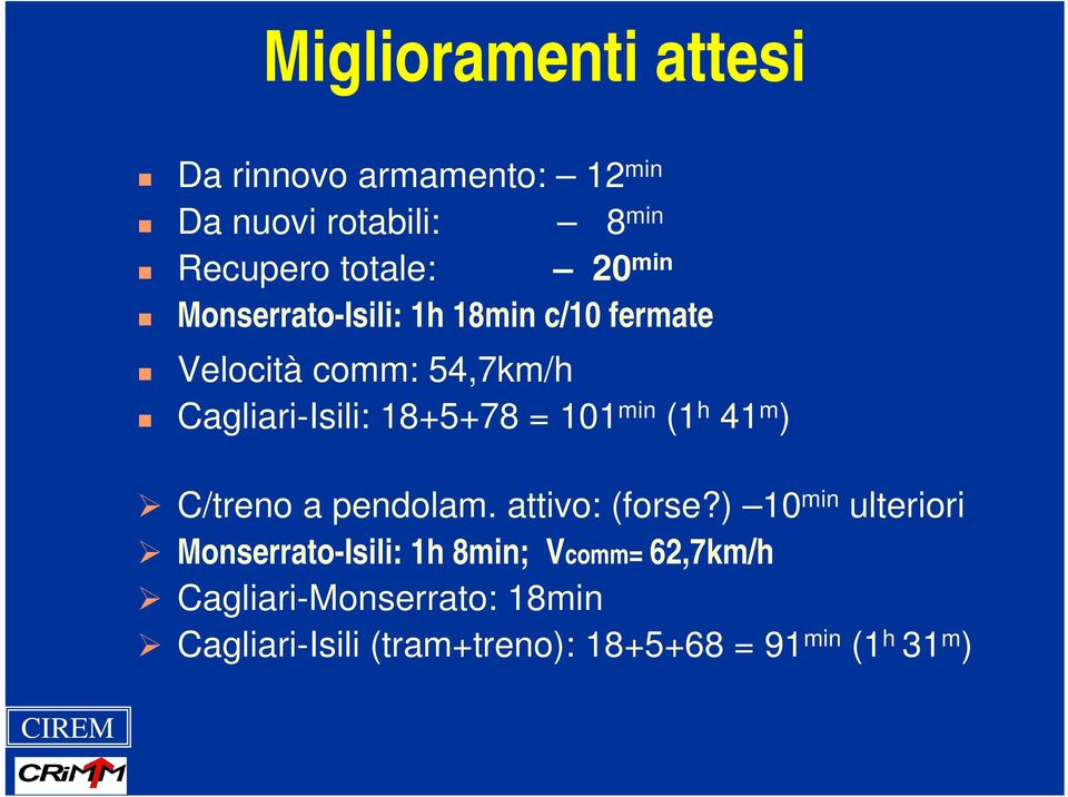 min (1 h 41 m ) C/treno a pendolam. attivo: (forse?