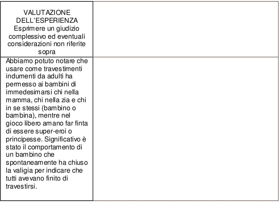 chi in se stessi (bambino o bambina), mentre nel gioco libero amano far finta di essere super-eroi o principesse.