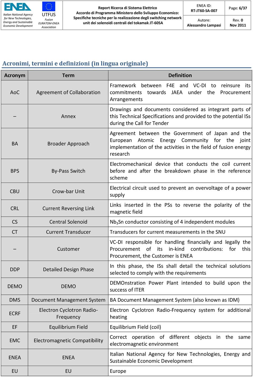 Specifications and provided to the potential ISs during the Call for Tender Agreement between the Government of Japan and the European Atomic Energy Community for the joint implementation of the