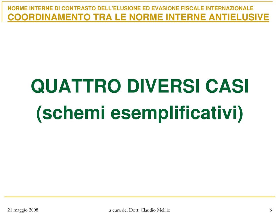 INTERNE ANTIELUSIVE QUATTRO DIVERSI CASI (schemi