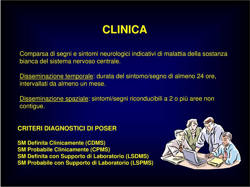 Disseminazione spaziale: sintomi/segni riconducibili a 2 o più aree non contigue.