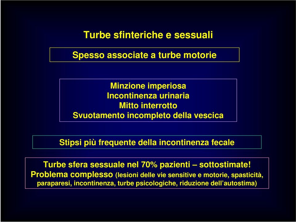 incontinenza fecale Turbe sfera sessuale nel 70% pazienti sottostimate!