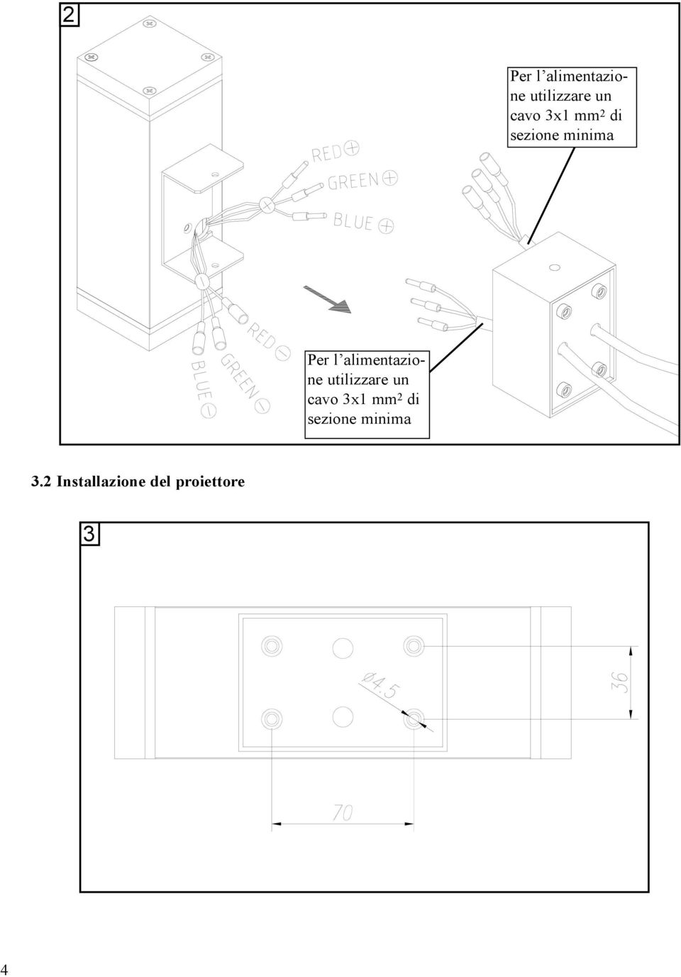 alimentazione utilizzare un cavo 3x1 mm 2