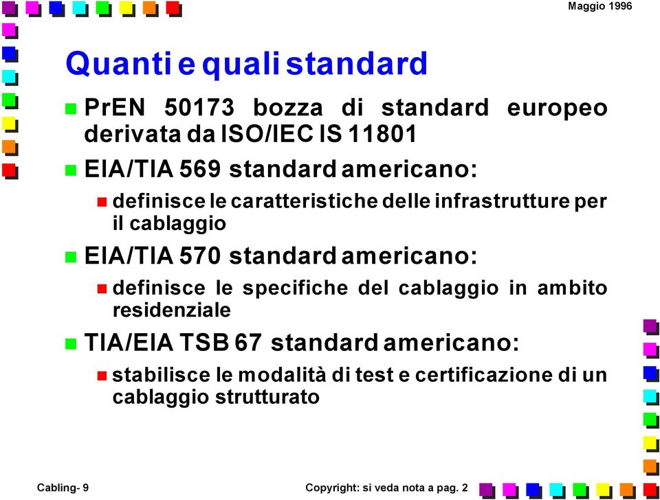americano: definisce le specifiche del cablaggio in ambito residenziale TIA/EIA TSB 67 standard americano: