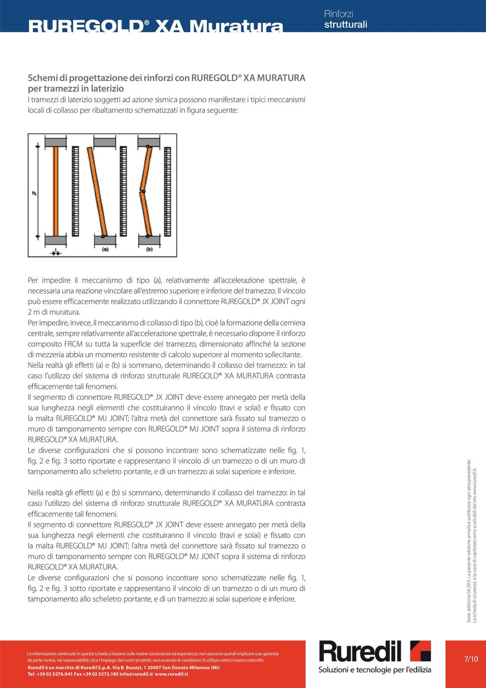 inferiore del tramezzo. Il vincolo può essere efficacemente realizzato utilizzando il connettore RUREGOLD JX JOINT ogni 2 m di muratura.