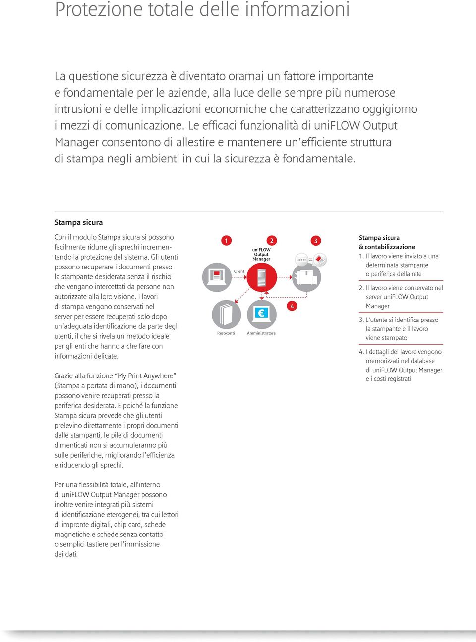 Le efficaci funzionalità di consentono di allestire e mantenere un efficiente struttura di stampa negli ambienti in cui la sicurezza è fondamentale.