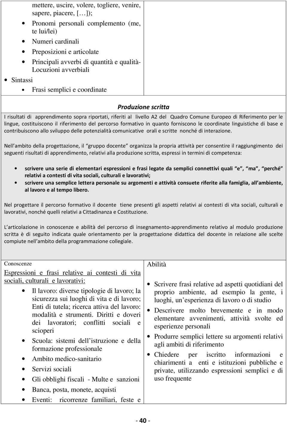 all ambiente, al lavoro e al tempo libero. lavorativi, nonché quelli relativi a Cittadinanza e Costituzione.