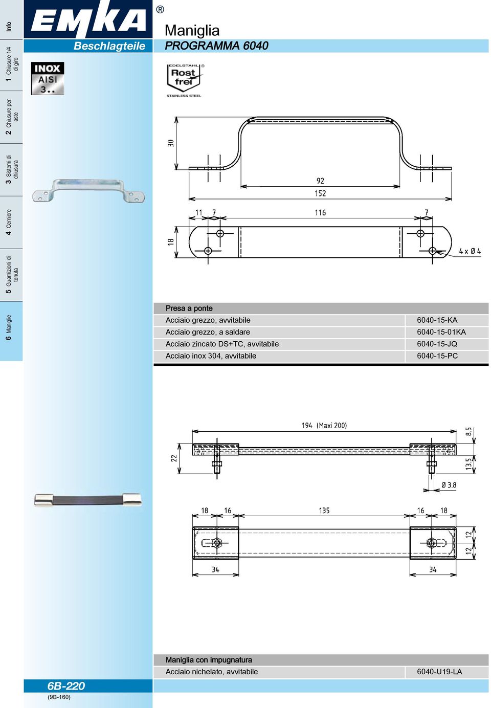 304, avvitabile 6040-15-KA 6040-15-01KA 6040-15-JQ 6040-15-PC con