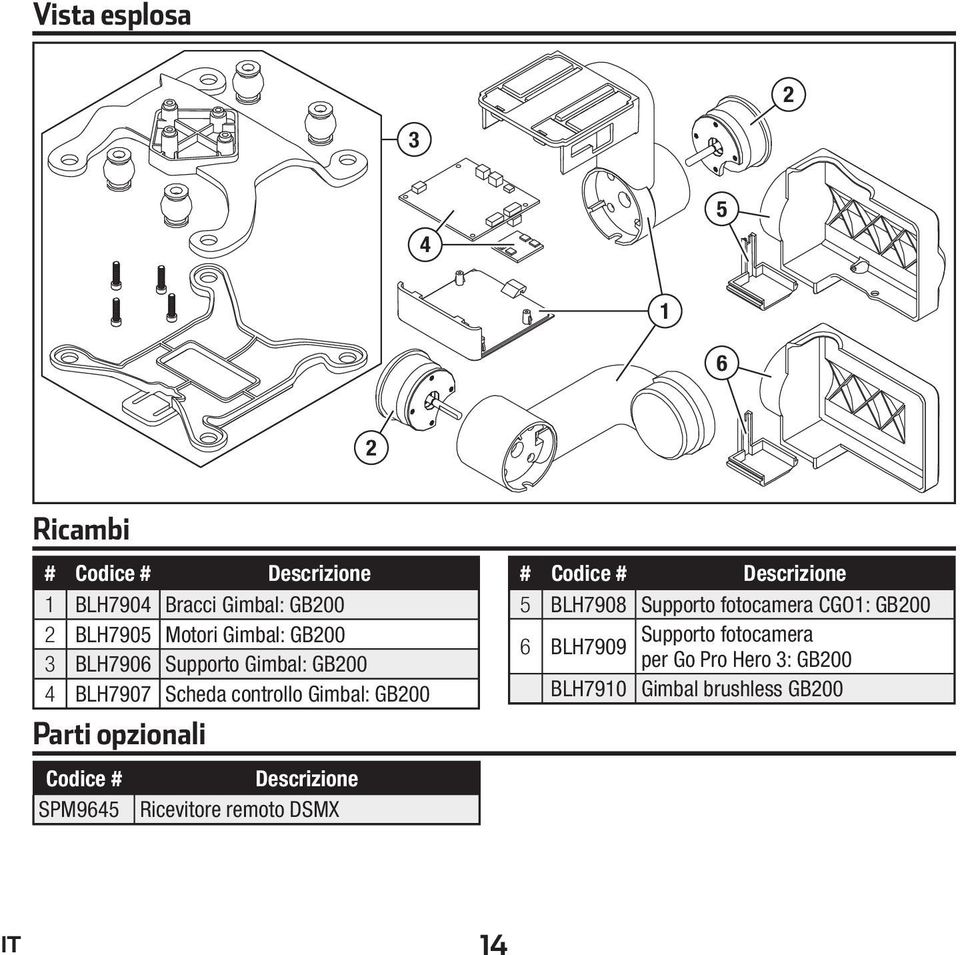 opzionali Codice # SPM9645 Descrizione Ricevitore remoto DSMX # Codice # Descrizione 5 BLH7908 Supporto