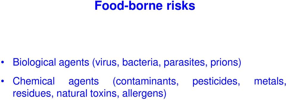 Chemical agents (contaminants,