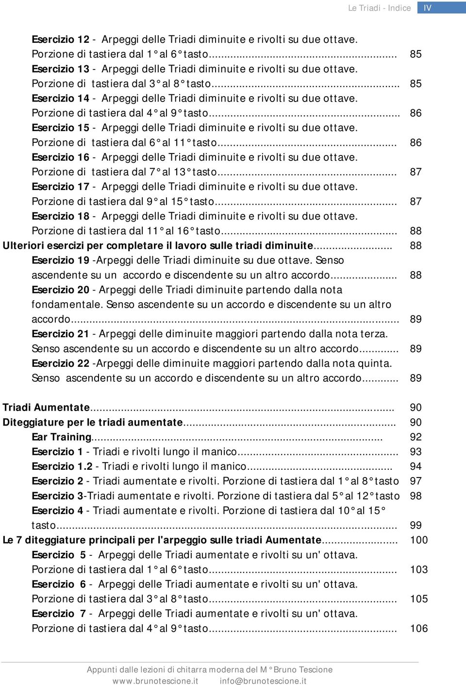 .. 86 Esercizio 15 - Arpeggi delle Triadi diminuite e rivolti su due ottave. Porzione di tastiera dal 6 al 11 tasto... 86 Esercizio 16 - Arpeggi delle Triadi diminuite e rivolti su due ottave.