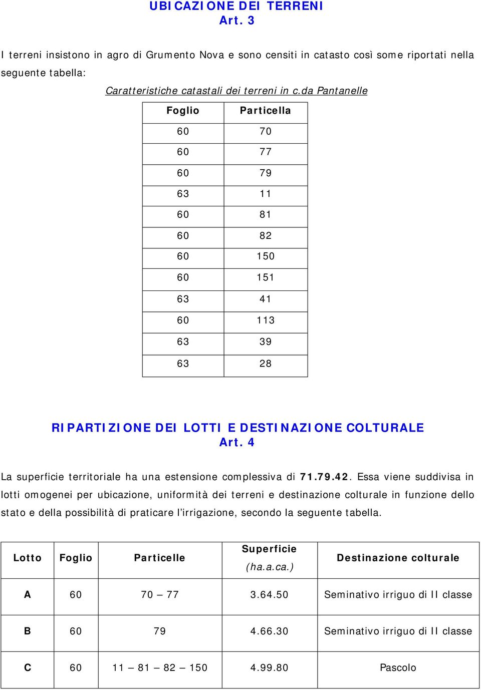 4 La superficie territoriale ha una estensione complessiva di 71.79.42.