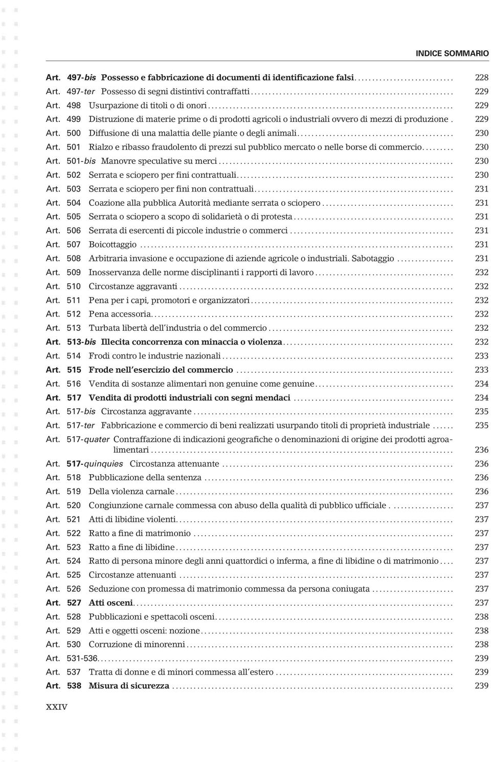 .. 230 Art. 501 Rialzo e ribasso fraudolento di prezzi sul pubblico mercato o nelle borse di commercio... 230 Art. 501-bis Manovre speculative su merci... 230 Art. 502 Serrata e sciopero per fini contrattuali.
