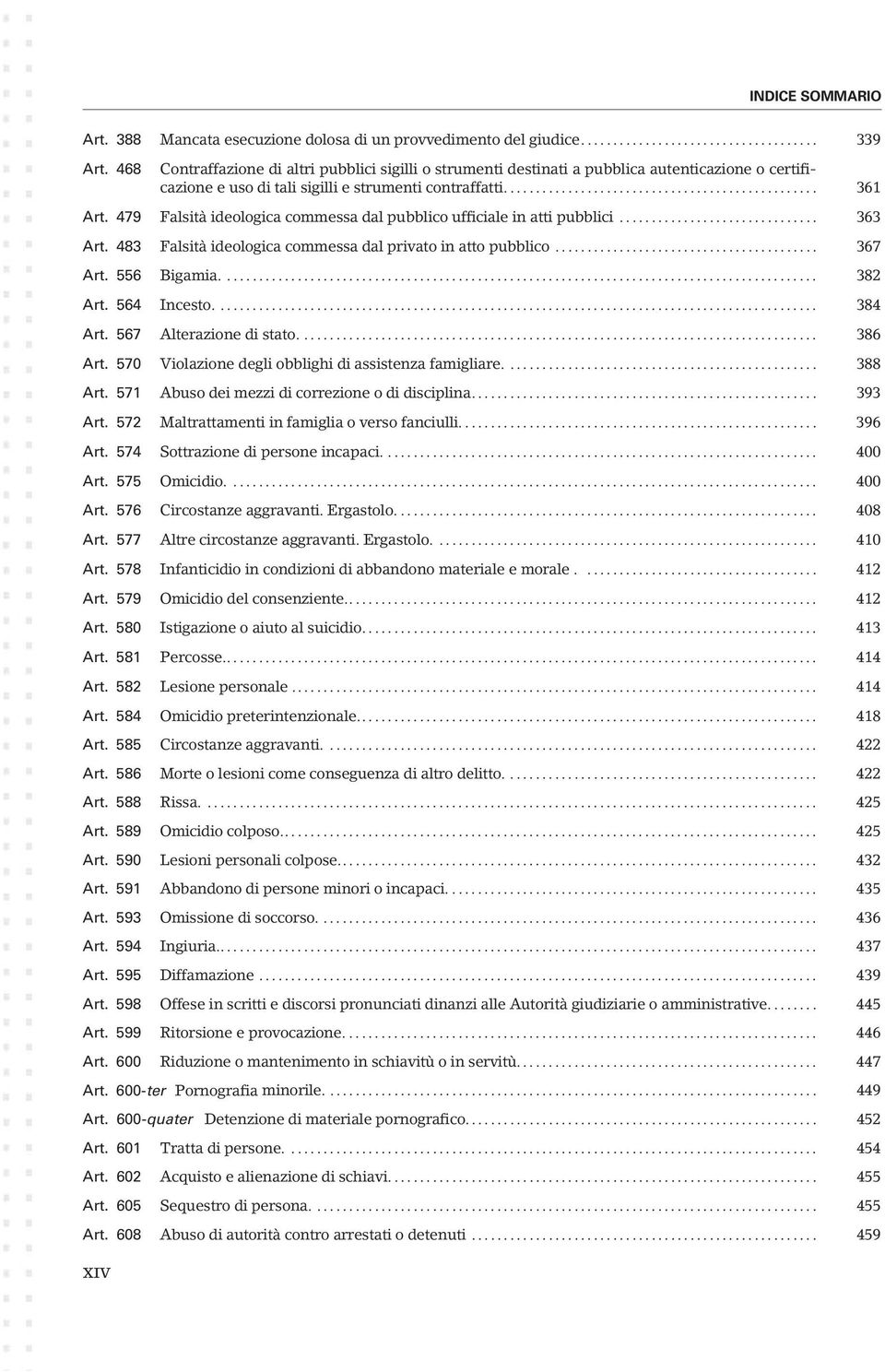 479 Falsità ideologica commessa dal pubblico ufficiale in atti pubblici................ 363 Art. 483 Falsità ideologica commessa dal privato in atto pubblico...... 367 Art. 556 Bigamia........ 382 Art.