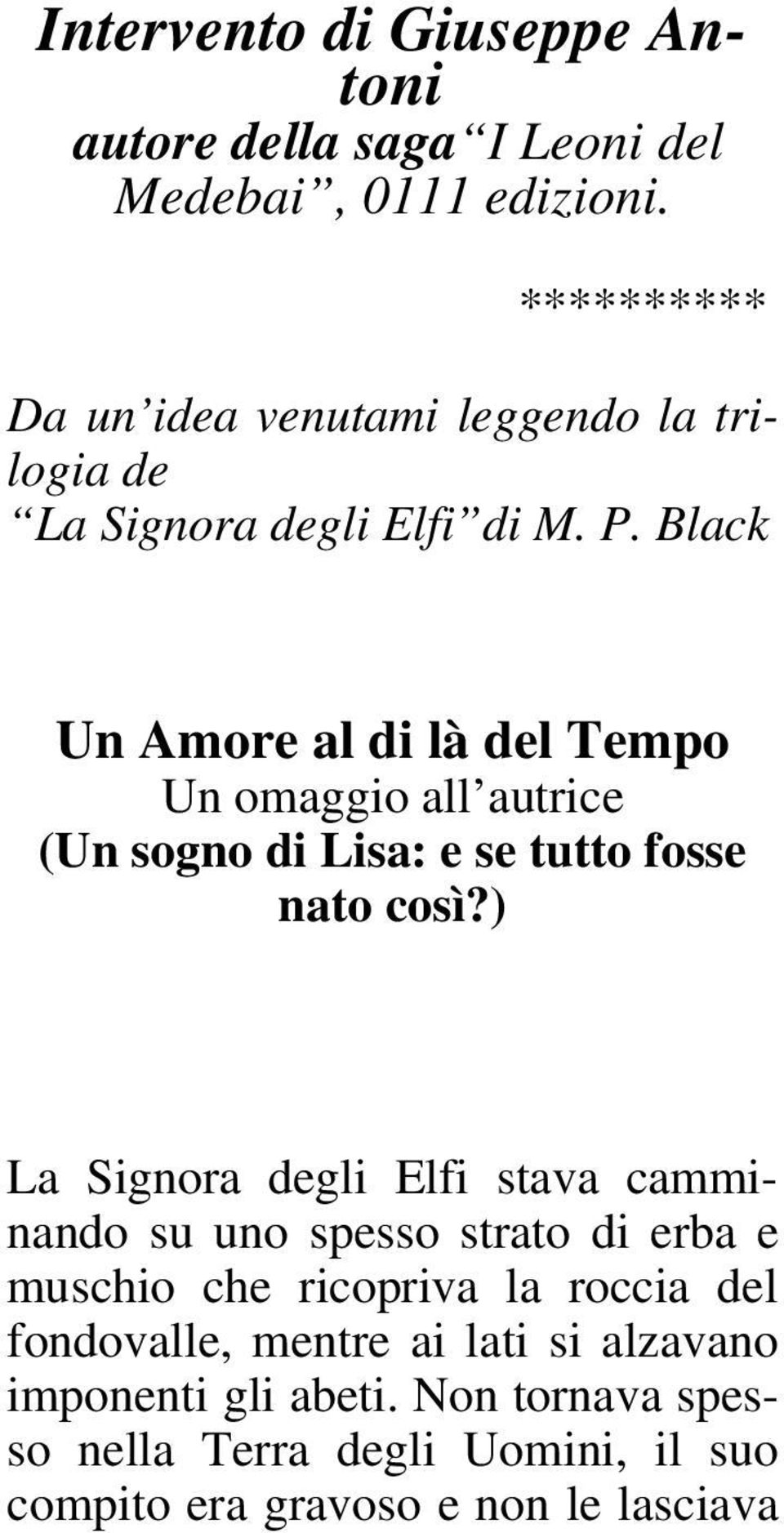 Black Un Amore al di là del Tempo Un omaggio all autrice (Un sogno di Lisa: e se tutto fosse nato così?