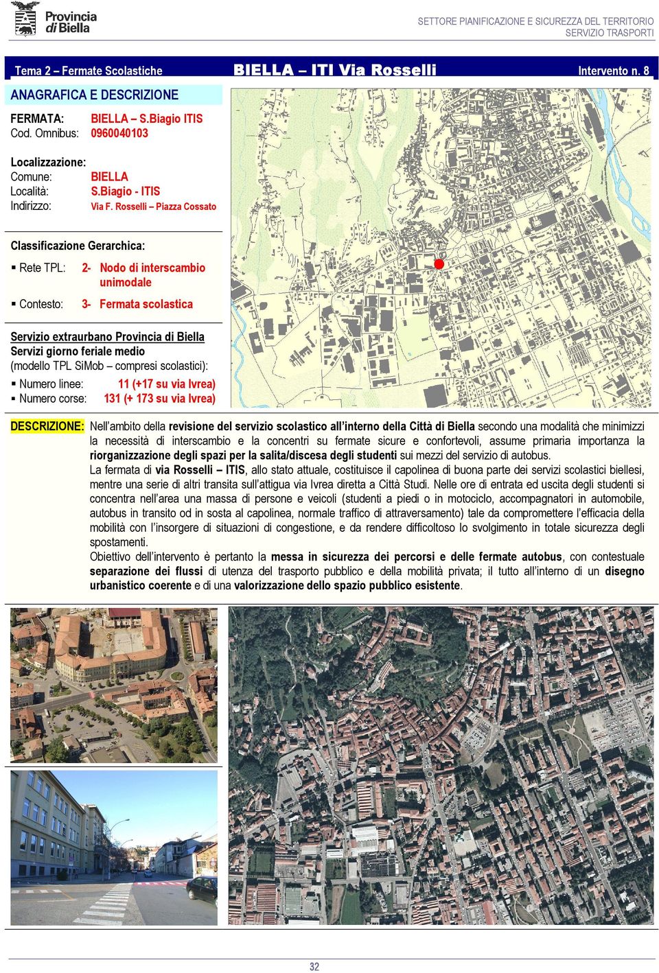 Rosselli Piazza Cossato Classificazione Gerarchica: Rete TPL: 2 Nodo di interscambio unimodale Contesto: 3 Fermata scolastica Servizio extraurbano Provincia di Biella Servizi giorno feriale medio