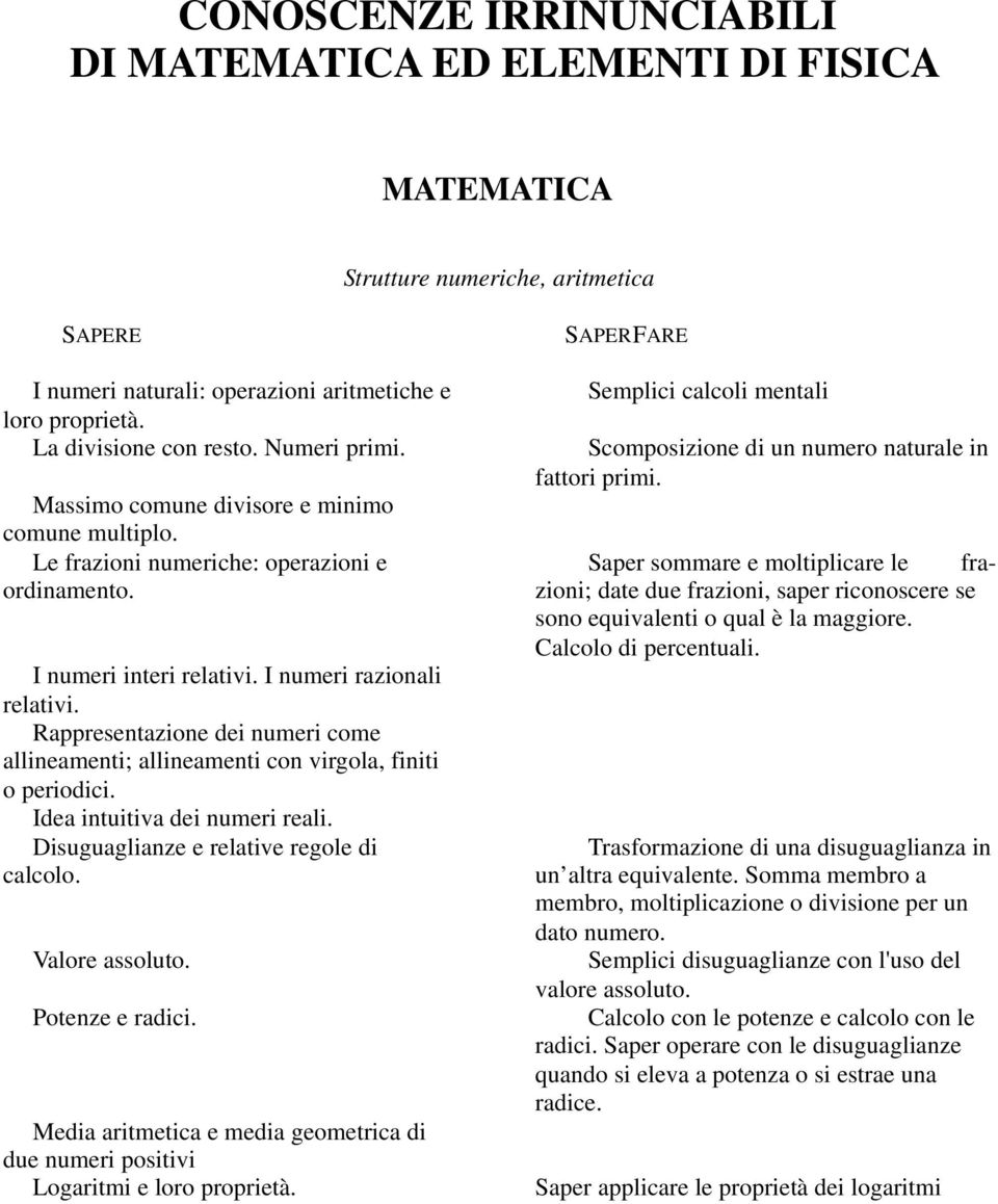 Rappresentazione dei numeri come allineamenti; allineamenti con virgola, finiti o periodici. Idea intuitiva dei numeri reali. Disuguaglianze e relative regole di calcolo. Valore assoluto.