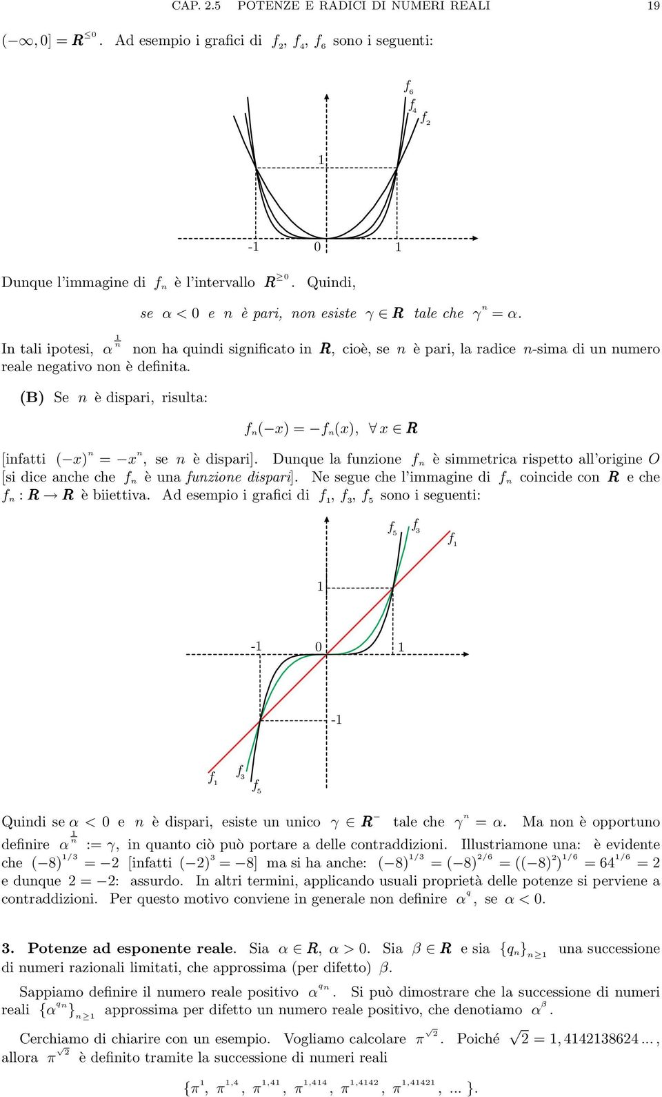 [inftti ( x) n = x n, se n è dispri] Dunque l funzione f n è simmetric rispetto ll origine O [si dice nche che f n è un funzione dispri] Ne segue che l immgine di f n coincide con R eche f n : R R è