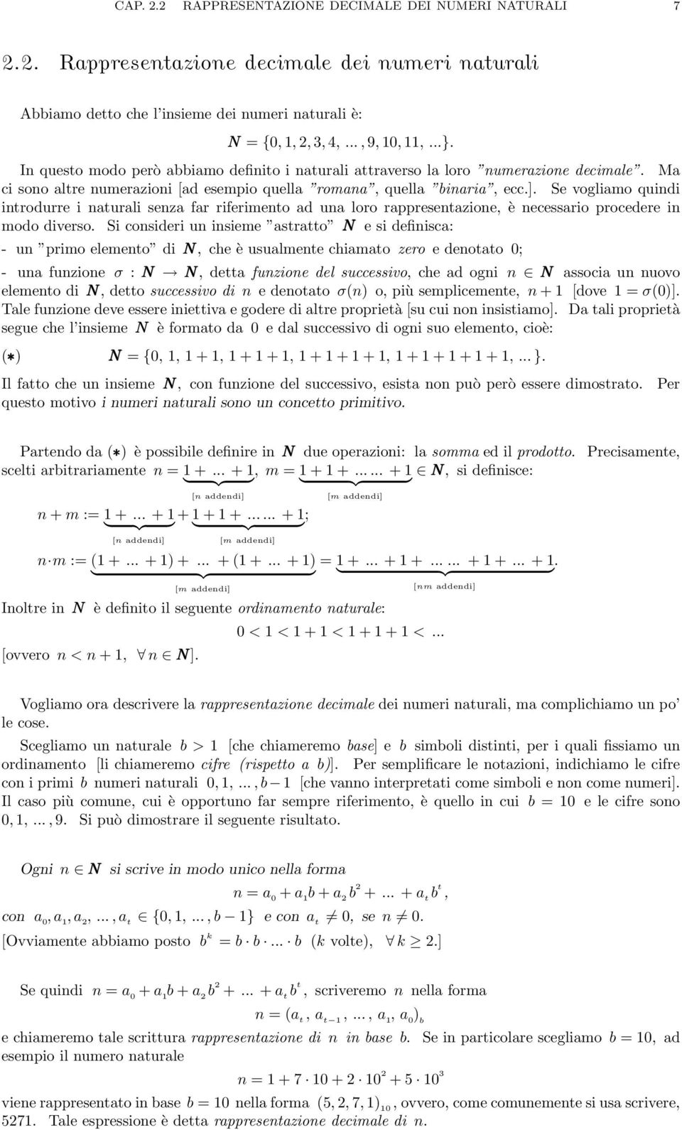 rppresentzione, è necessrio procedere in modo diverso Si consideri un insieme strtto N e si definisc: - un primo elemento di N, che è usulmente chimto zero e denotto 0; - un funzione σ : N N, dett