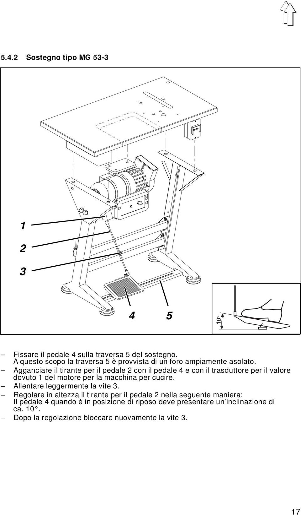 Agganciare il tirante per il pedale 2 con il pedale 4 e con il trasduttore per il valore dovuto 1 del motore per la macchina per cucire.