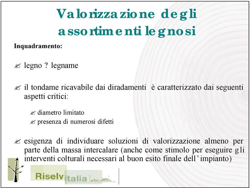 caratterizzato dai seguenti aspetti critici: diametro limitato presenza di numerosi difetti esigenza