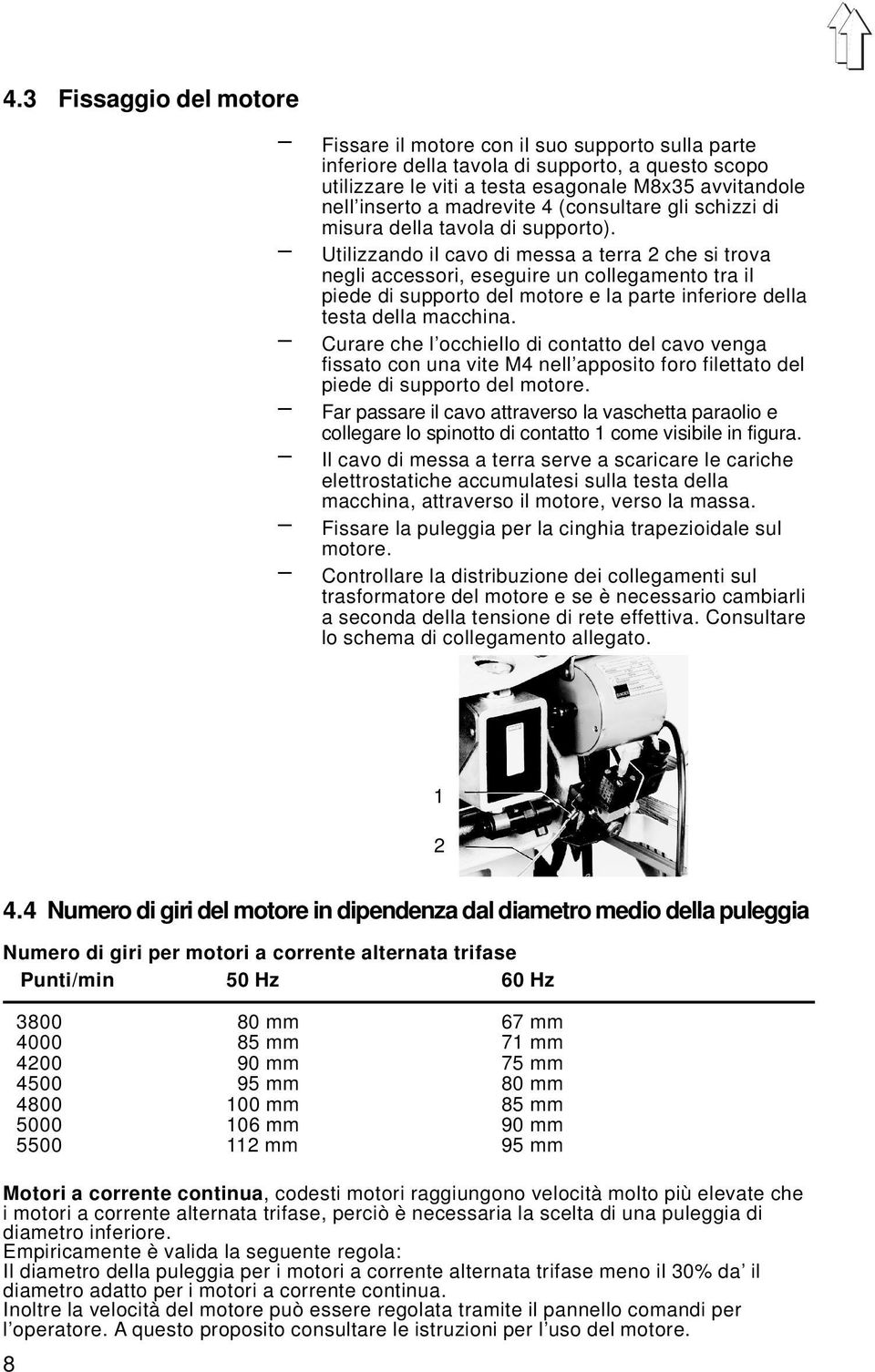 Utilizzando il cavo di messa a terra 2 che si trova negli accessori, eseguire un collegamento tra il piede di supporto del motore e la parte inferiore della testa della macchina.