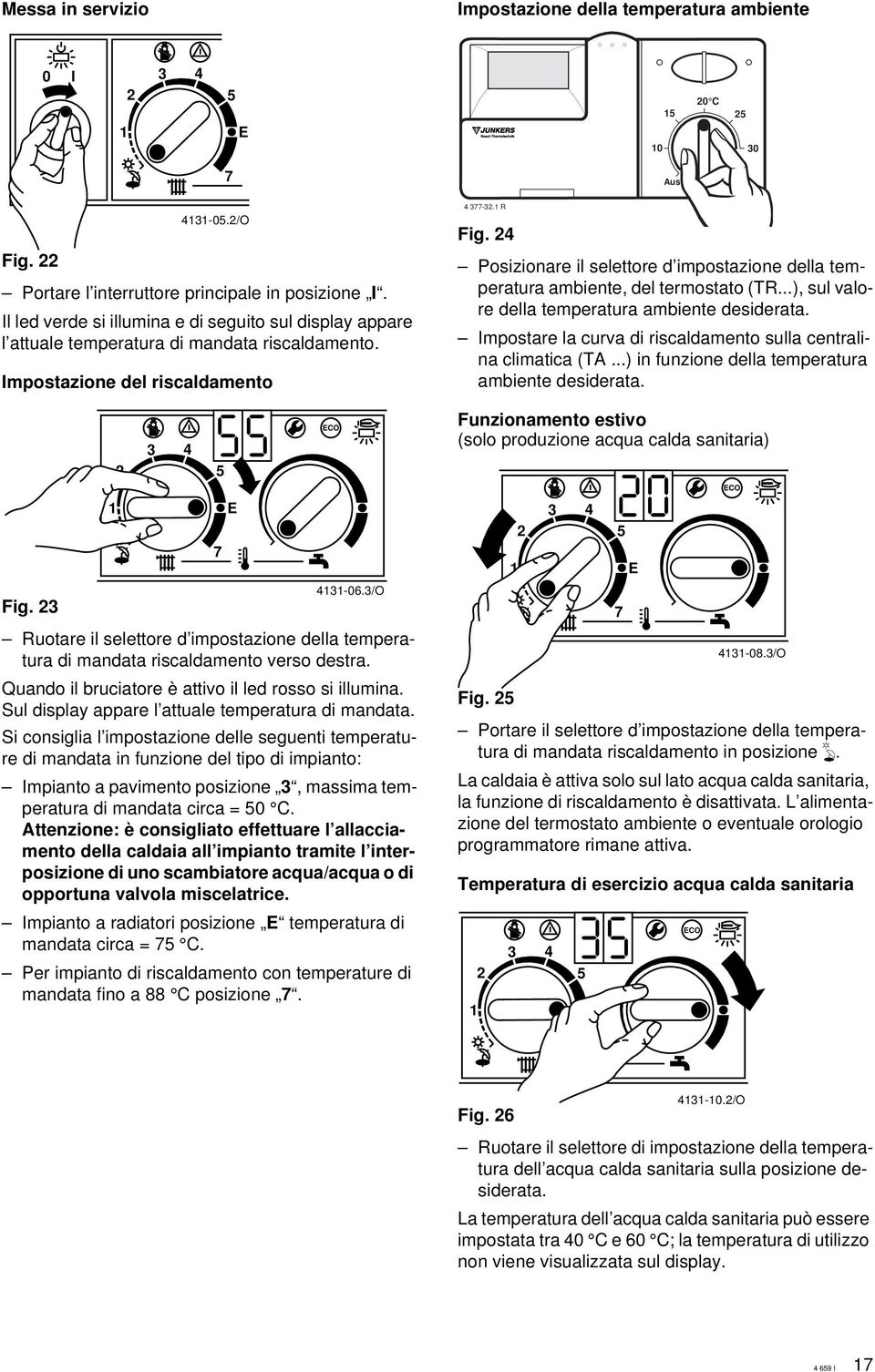 Ruotare il selettore d impostazione della temperatura di mandata riscaldamento verso destra. Quando il bruciatore è attivo il led rosso si illumina.