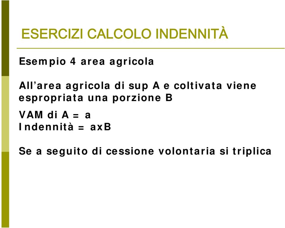 porzione B VAM di A = a Indennità = axb Se