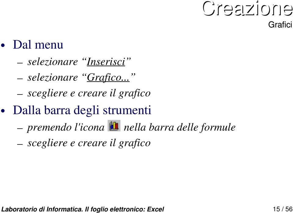 premendo l'icona nella barra delle formule scegliere e creare il