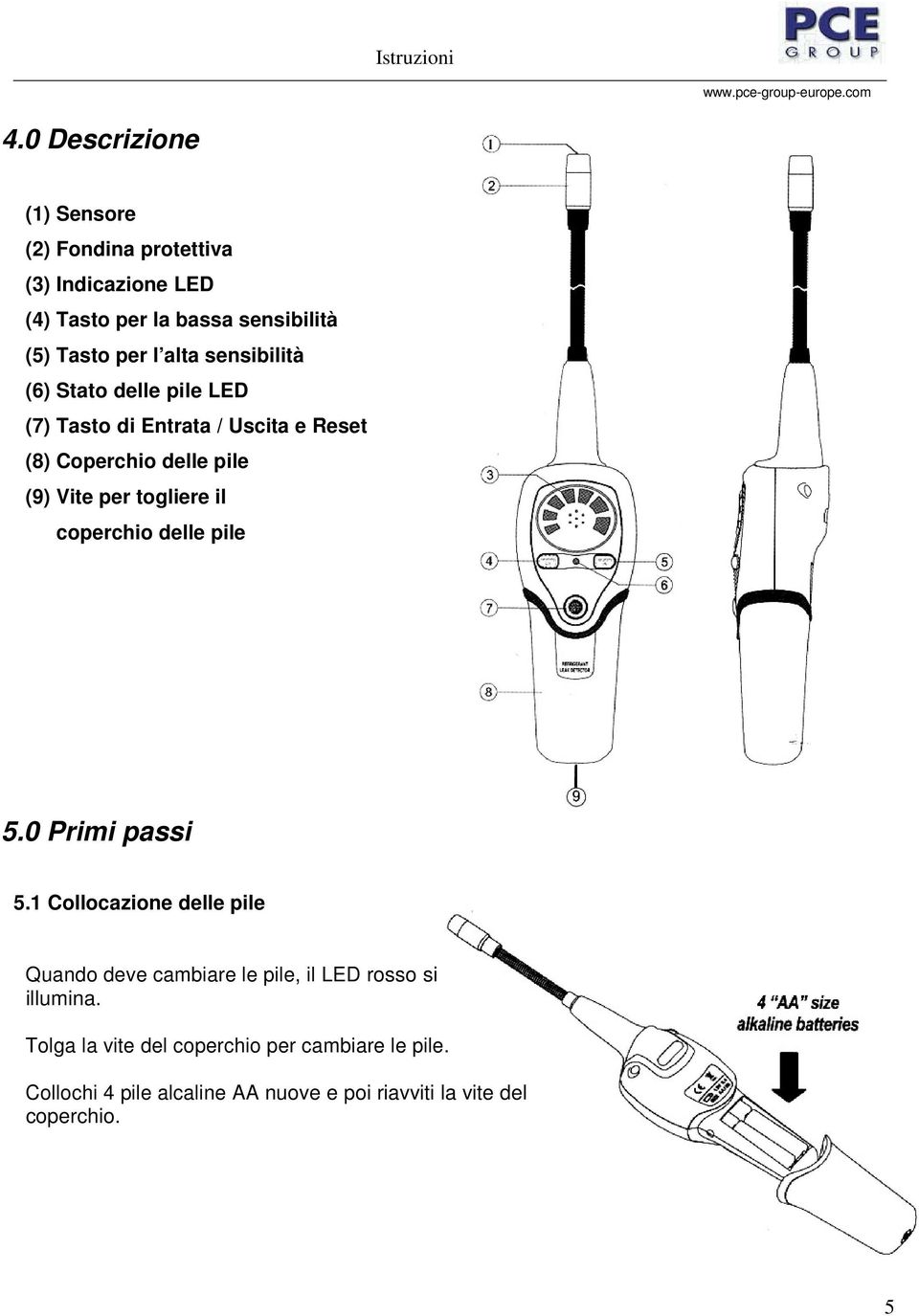 togliere il coperchio delle pile 5.0 Primi passi 5.