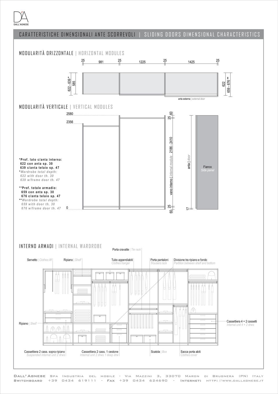 47 **Wardrobe total depth: 659 with door th. 30 676 w/frame door th.