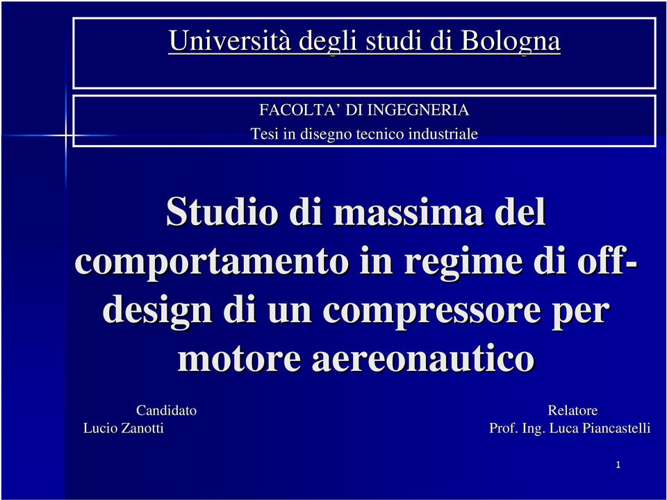 in regime di off- design di un compressore per motore