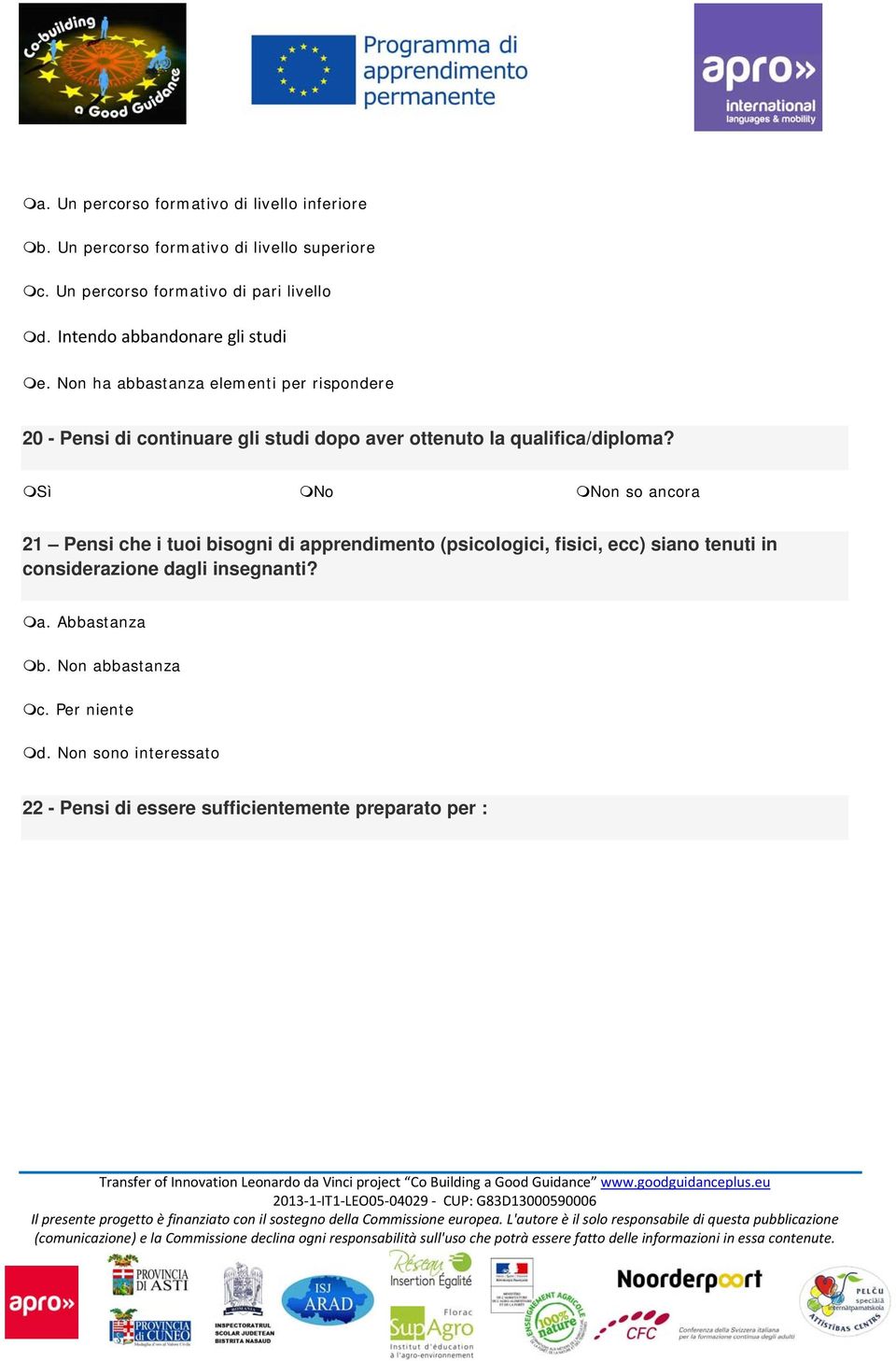 Non ha abbastanza elementi per rispondere 20 - Pensi di continuare gli studi dopo aver ottenuto la qualifica/diploma?