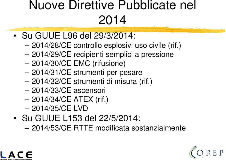 ) 2014/29/CE recipienti semplici a pressione 2014/30/CE EMC (rifusione) 2014/31/CE strumenti