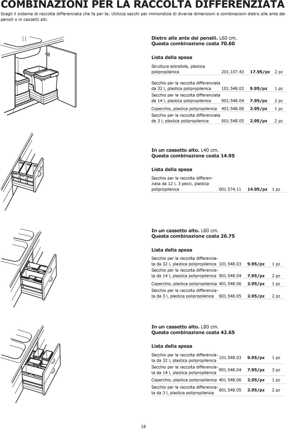 Lista della spesa Struttura estraibile, plastica polipropilenica 201.107.43 17.95/pz 2 pz Secchio per la raccolta differenziata da 32 l, plastica polipropilenica 101.548.03 9.