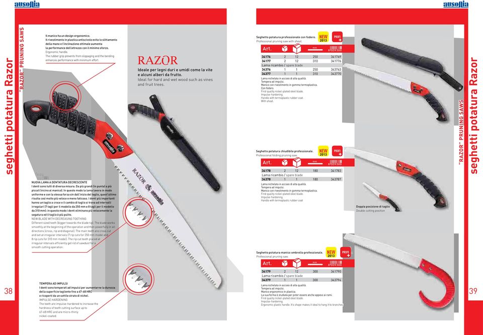 The rubber grip prevents from slippaging and the bending enhances performance with minimum effort. nuova lama A dentatura decrescente i denti sono tutti di diversa misura.