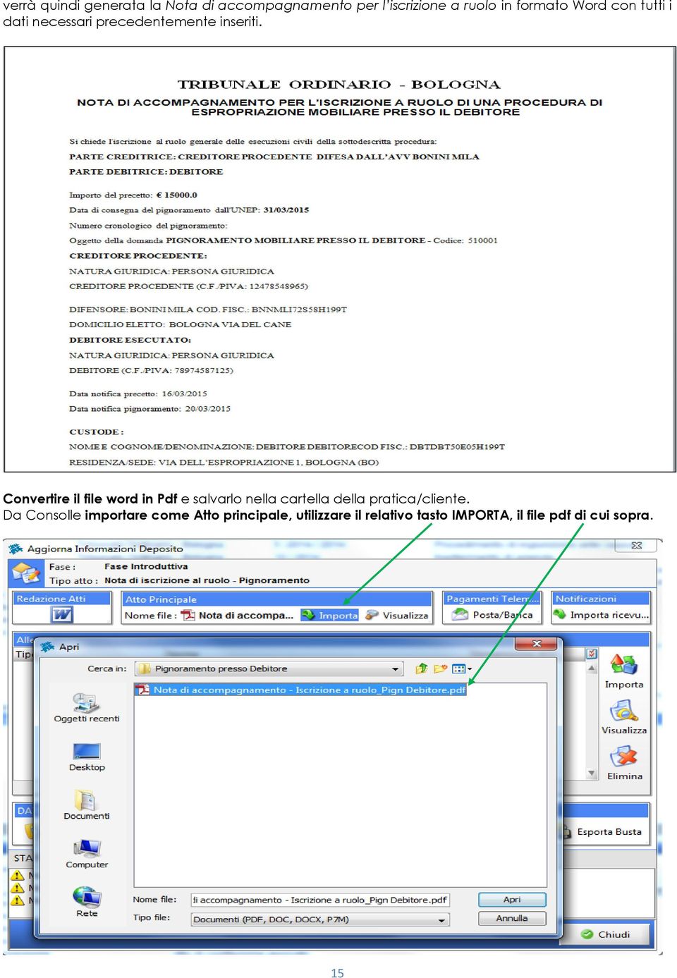 Convertire il file word in Pdf e salvarlo nella cartella della pratica/cliente.