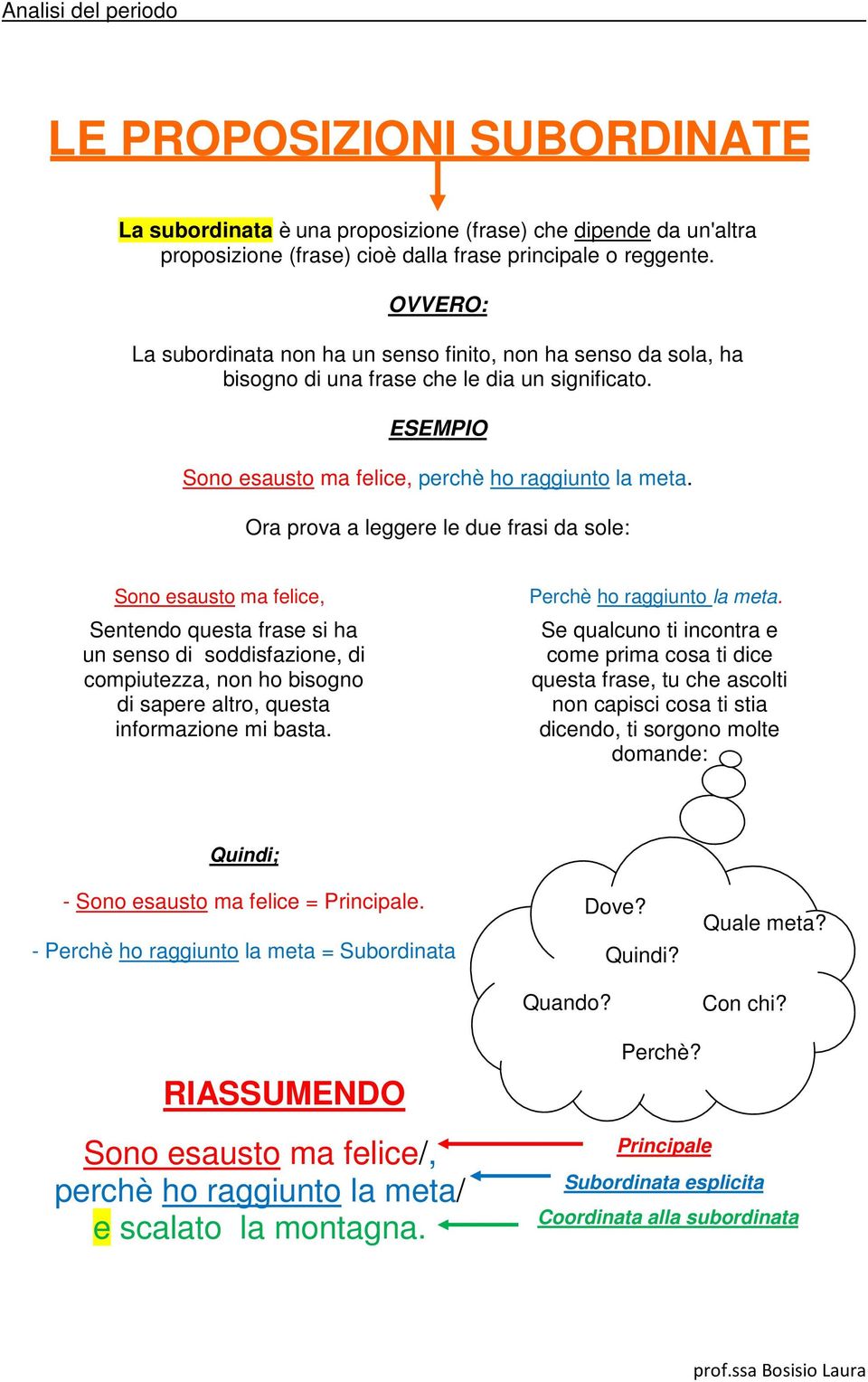 Ora prova a leggere le due frasi da sole: Sono esausto ma felice, Sentendo questa frase si ha un senso di soddisfazione, di compiutezza, non ho bisogno di sapere altro, questa informazione mi basta.