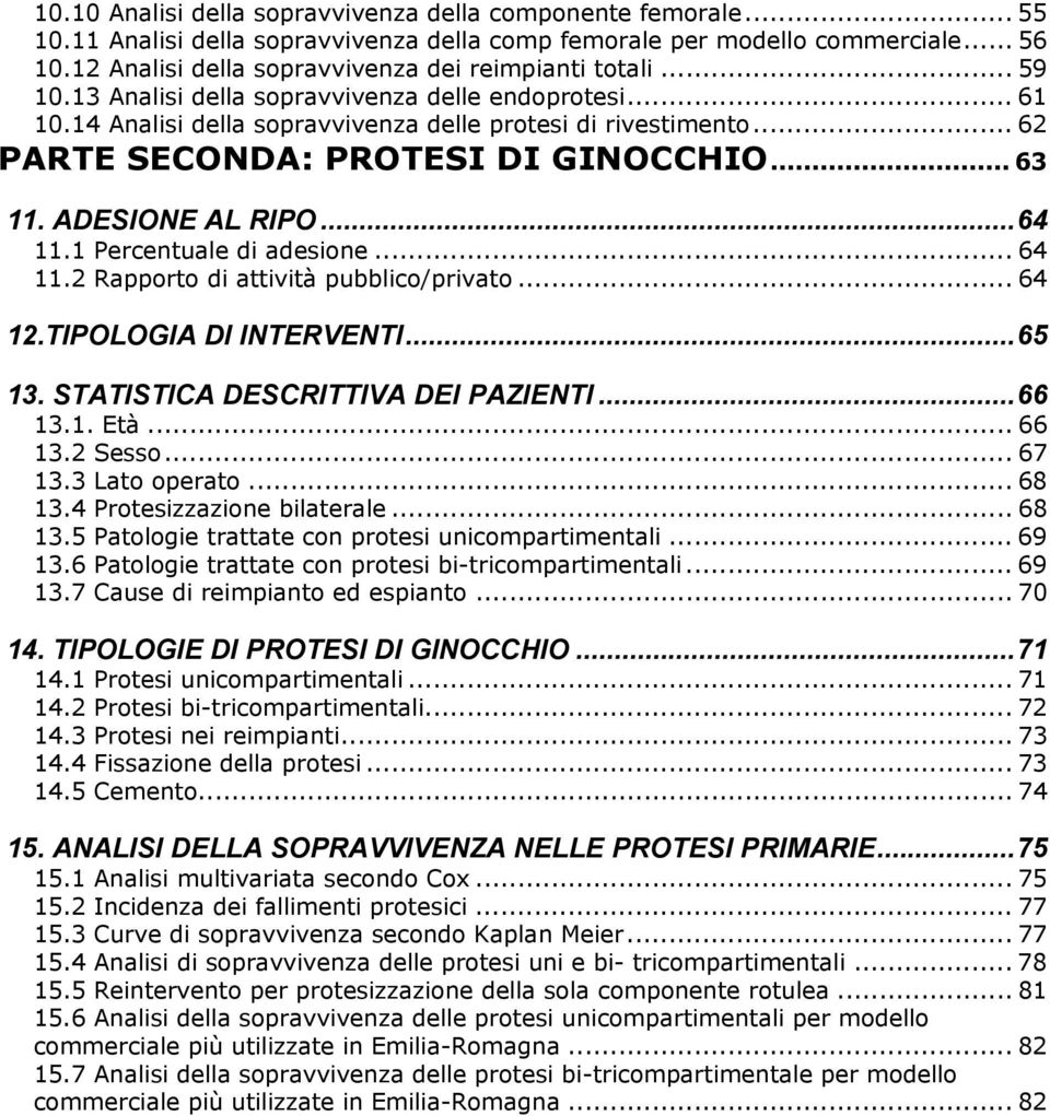 .. 62 PARTE SECONDA: PROTESI DI GINOCCHIO... 63 11. ADESIONE AL RIPO...64 11.1 Percentuale di adesione... 64 11.2 Rapporto di attività pubblico/privato... 64 12.TIPOLOGIA DI INTERVENTI...65 13.