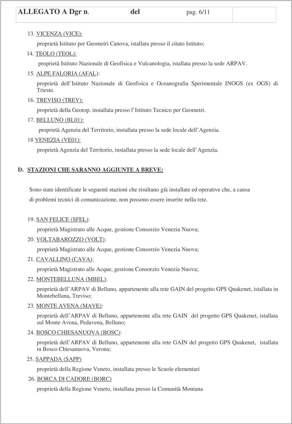 ALPE FALORIA (AFAL): proprietà dell Istituto Nazionale di Geofisica e Oceanografia Sperimentale INOGS (ex OGS) di Trieste. 16.