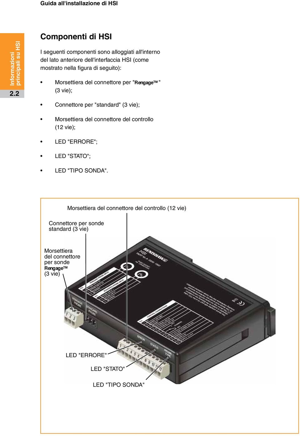 seguito): Morsettiera del connettore per "Rengage " (3 vie); Connettore per "standard" (3 vie); Morsettiera del connettore del controllo (12