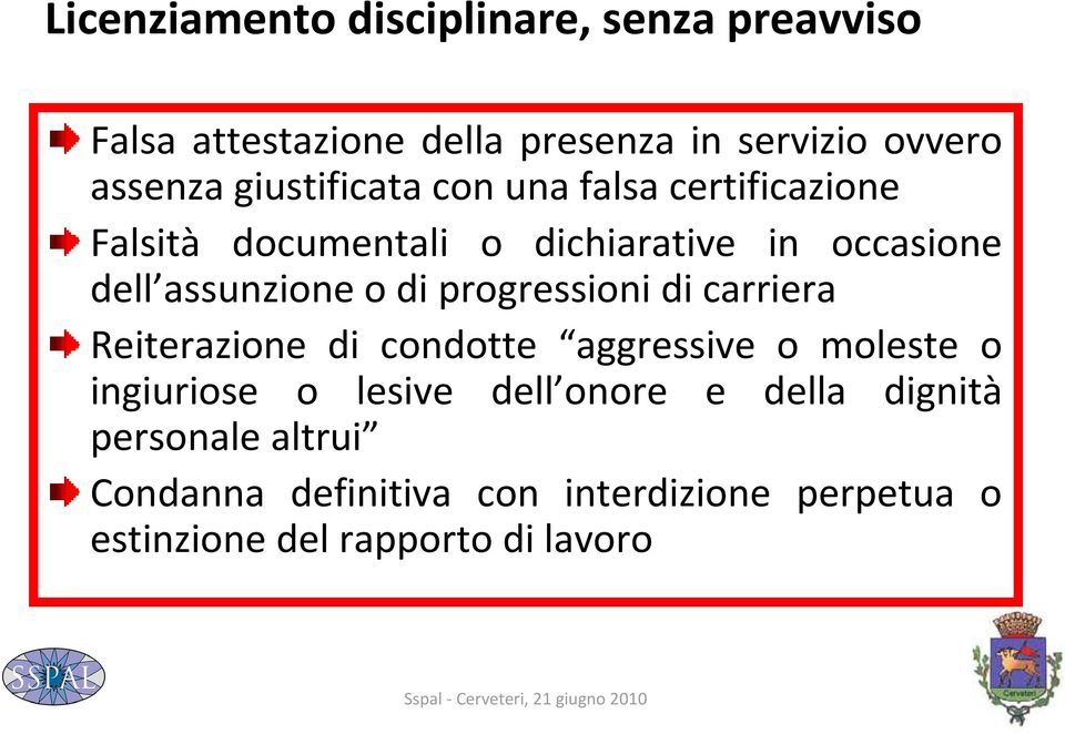 di progressioni di carriera Reiterazione di condotte aggressive o moleste o ingiuriose o lesive dell onore e