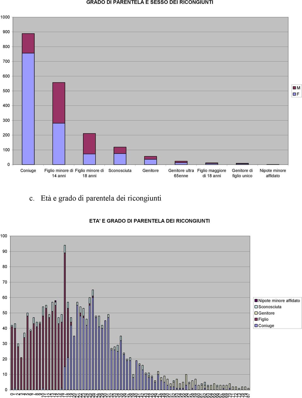 Età e grado di parentela dei ricongiunti ETA' E GRADO DI PARENTELA DEI RICONGIUNTI 1 9 8 7 6 5 4 Nipote minore affidato Sconosciuta Genitore iglio