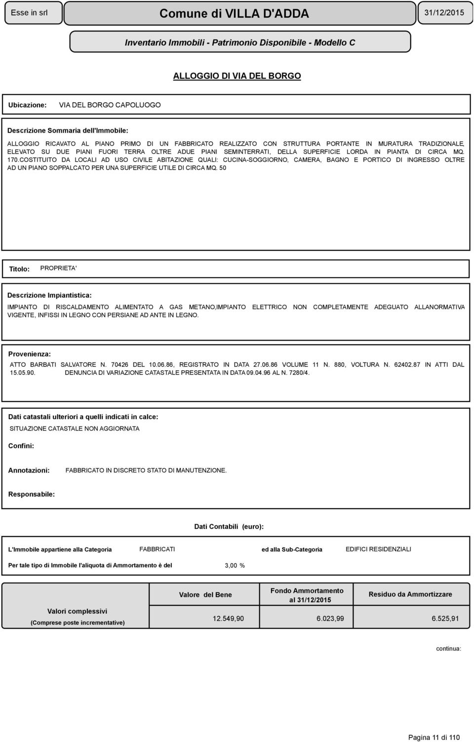 COSTITUITO DA LOCALI AD USO CIVILE ABITAZIONE QUALI: CUCINA-SOGGIORNO, CAMERA, BAGNO E PORTICO DI INGRESSO OLTRE AD UN PIANO SOPPALCATO PER UNA SUPERFICIE UTILE DI CIRCA MQ.