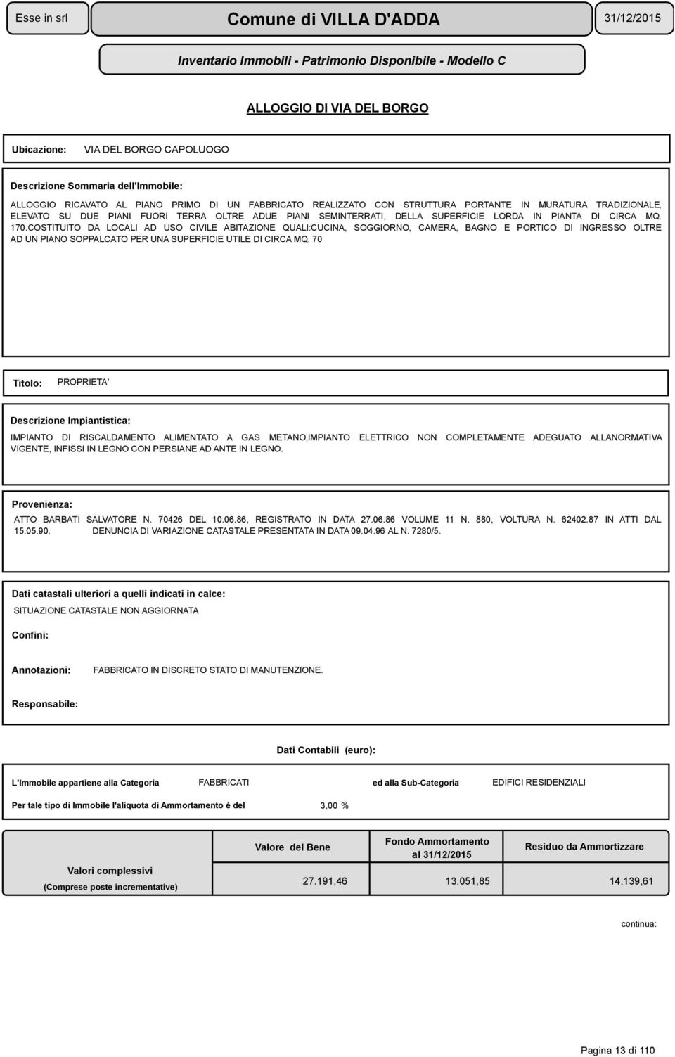 COSTITUITO DA LOCALI AD USO CIVILE ABITAZIONE QUALI:CUCINA, SOGGIORNO, CAMERA, BAGNO E PORTICO DI INGRESSO OLTRE AD UN PIANO SOPPALCATO PER UNA SUPERFICIE UTILE DI CIRCA MQ.