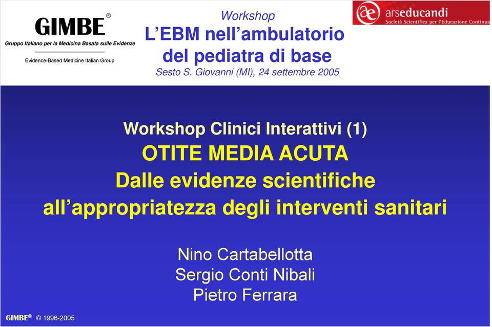Giovanni (MI), 24 settembre 2005 Workshop Clinici Interattivi (1) OTITE MEDIA ACUTA Dalle
