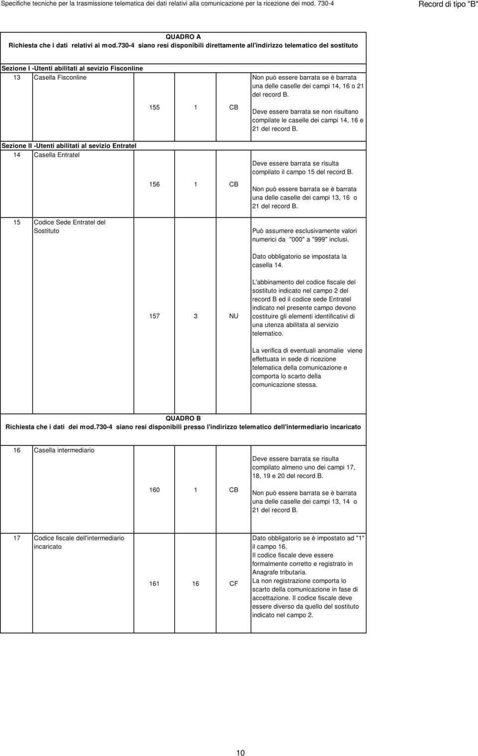 caselle dei campi 14, 16 o 21 del record B. 155 1 CB Deve essere barrata se non risultano compilate le caselle dei campi 14, 16 e 21 del record B.