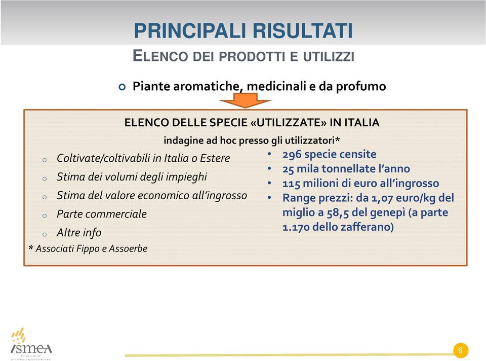 Parte commerciale o Altre info * Associati Fippo e Assoerbe indagine ad hoc presso gli utilizzatori* 296 specie censite 25 mila